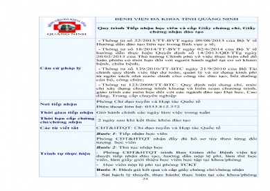 Quy trình Tiếp nhận học viên và cấp Giấy chứng chỉ, Giấy chứng nhận đào tạo