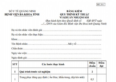 BẢNG KIỂM QUY TRÌNH KỸ THUẬT VI KHUẨN NHUỘM SOI