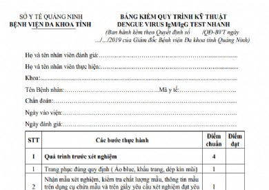 BẢNG KIỂM QUY TRÌNH KỸ THUẬT DENGUE VIRUS IgM/IgG TEST NHANH