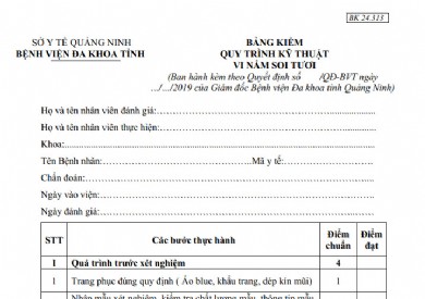 BẢNG KIỂM QUY TRÌNH KỸ THUẬT VI NẤM SOI TƯƠI