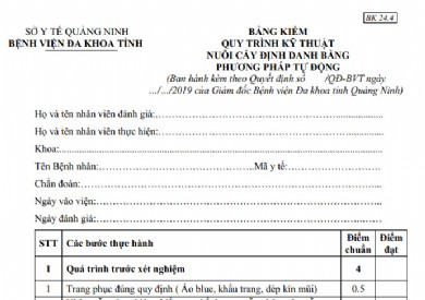 BẢNG KIỂM QUY TRÌNH KỸ THUẬT NUÔI CẤY ĐỊNH DANH BẰNG PHƯƠNG PHÁP TỰ ĐỘNG
