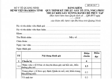 BẢNG KIỂM QUY TRÌNH KỸ THUẬT GÂY TÊ (TTS, NMC) PHẪU THUẬT KHX GÃY XƯƠNG BÁNH CHÈ PHỨC TẠP