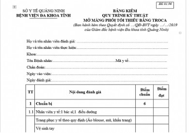 BẢNG KIỂM QUY TRÌNH KỸ THUẬT MỞ MÀNG PHỔI TỐI THIỂU BẰNG TROCA