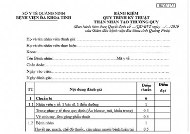 BẢNG KIỂM QUY TRÌNH KỸ THUẬT THẬN NHÂN TẠO THƯỜNG QUY