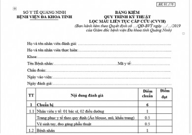 BẢNG KIỂM QUY TRÌNH KỸ THUẬT LỌC MÁU LIÊN TỤC CẤP CỨU (CVVH)