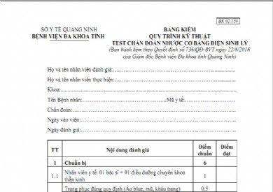 BẢNG KIỂM QUY TRÌNH KỸ THUẬT TEST CHẨN ĐOÁN NHƯỢC CƠ BẰNG ĐIỆN SINH LÝ
