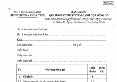 BẢNG KIỂM QUY TRÌNH KỸ THUẬT TIÊM CẠNH CỘT SỐNG CỔ