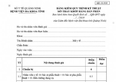 BẢNG KIỂM QUY TRÌNH KỸ THUẬT MỔ THAY KHỚP HÁNG BÁN PHẦN
