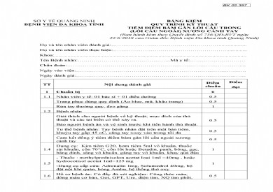 BẢNG KIỂM QUY TRÌNH KỸ THUẬT TIÊM ĐIỂM BÁM GÂN LỒI CẦU TRONG (LỒI CẦU NGOÀI) XƯƠNG CÁNH TAY