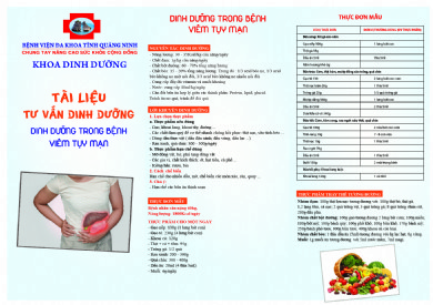 Thực đơn dinh dưỡng dành cho người bệnh viêm tụy mạn