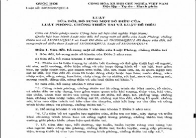 Luật sửa đổi, bổ sung một số điều của Luật Phòng, chống thiên tai và Luật Đê điều