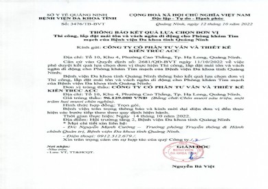 Thông báo kết quả lựa chọn đơn vị (Số 3476)