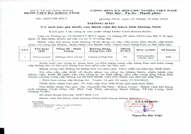 Thông báo mời báo giá thuốc của Bệnh viện Đa khoa tỉnh Quảng Ninh (3603)