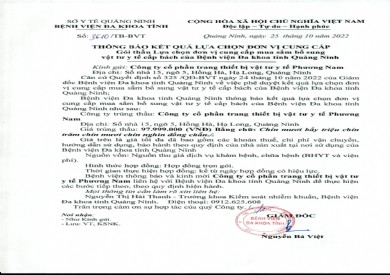Thông báo kết quả lựa chọn đơn vị cung cấp (3610)