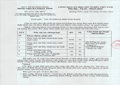 Báo giá thay thế vật tư cho hệ thống lọc nước RO chạy thận nhân tạo máy E4-6600 (3173)