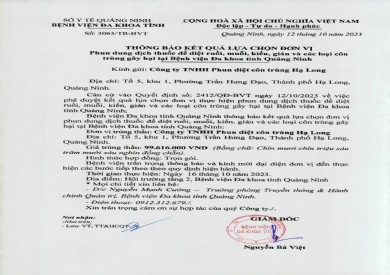 Thông báo kết quả lựa chọn đơn vị (3063)