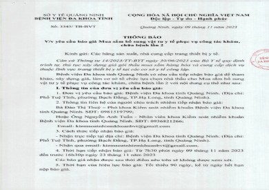 Mời báo giá mua sắm bổ sung vật tư y tế phục vụ công tác khám, chữa bệnh (3345)