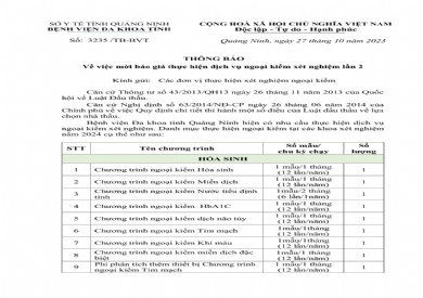 Mời báo giá thực hiện dịch vụ ngoại kiểm xét nghiệm lần (3235)