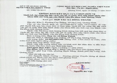 Thông báo kết quả lựa chọn đơn vị (3386)