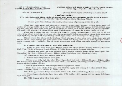 Mời báo giá hoát chất sử dụng cho máy xét nghiệm (3475)