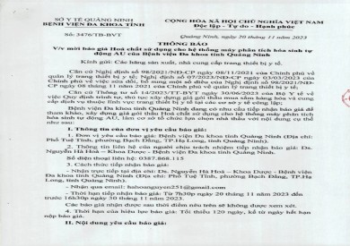 Mời báo giá hoát chất sử dụng cho máy hệ thống máy phân tích hoá sinh tự động (3476)