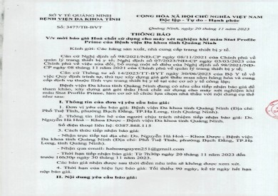 Mời báo giá hoát chất sử dụng cho máy xét nghiệm khí máu (3477)