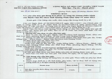 Mời báo giá hàng hoá phục vụ công tác khám chữa bệnh (3511)