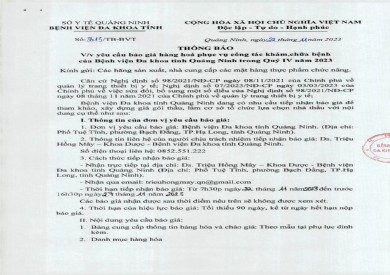 Mời báo giá hàng hoá phục vụ công tác khám chữa bệnh (3513)