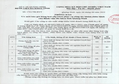 Mời báo giá hàng hoá cấp bách phục vụ công tác khám chữa bệnh (1741)