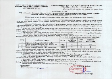 Mời báo giá quan trắc môi trường khu vực khoa truyền nhiễm năm 2023 (586)