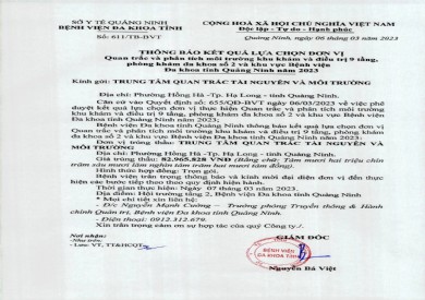Thông báo kết quả lựa chọn đơn vị (611)