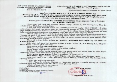Thông báo kết quả lựa chọn đơn vị (3456)