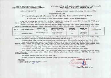 Thông báo mời báo giá thuốc của Bệnh viện (19)
