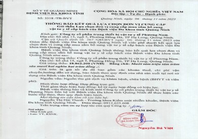Thông báo kết quả lựa chọn đơn vị (3318)