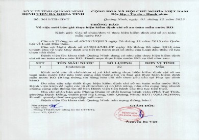 Mời báo giá thực hiện kiểm định chỉ số an toàn mẫu nước RO (3611)