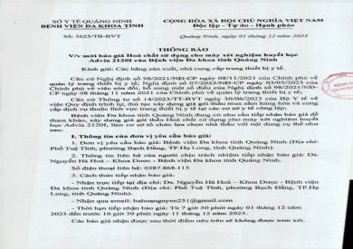 Mời báo giá hoá chất sử dụng cho máy xét nghiệm huyết học (3625)