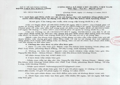 Mời báo giá hoá chất và vật tư (3832)