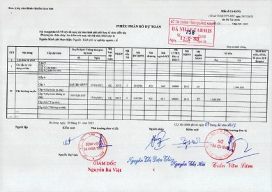 Phiếu phân bổ dự toán về việc bổ sung dự toán kinh phí phối hợp tổ chức diễn tập Phương án chữa cháy, tìm kiếm cứu nạn, cứu hộ năm 2023 (đợt 1)