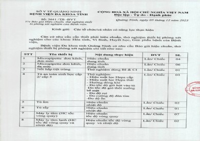 Báo giá hiệu chuẩn, thử nghiệm thiết bị phòng xét nghiệm (3641)