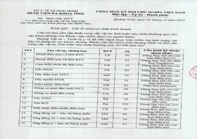 Báo giá cung cấp vật tư, linh kiện sửa chữa cho các khoa phòng (3642)