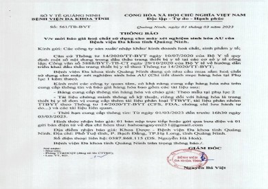 Thông báo mời báo giá hóa chất sử dụng cho máy xét nghiệm (561)