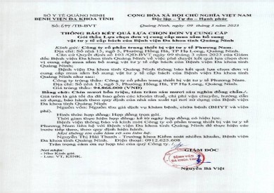 Thông báo kết quả lựa chọn đơn vị cung cấp (644)