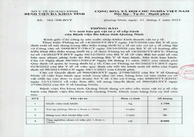 Thông báo mời báo giá trang thiết bị y tế (762)