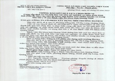 Thông báo kết quả lựa chọn đơn vị (582)