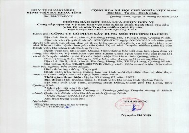 Thông báo kết quả lựa chọn đơn vị (584)