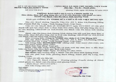 Thông báo kết quả lựa chọn đơn vị (614)