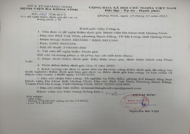 Thông báo đề nghị thẩm định giá đồ vải và trang phục y tế (1303)