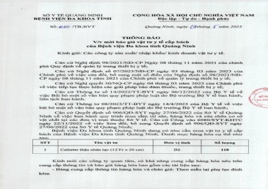 Thông báo mời báo giá vật tư y tế cấp bách của bệnh viện (1280)