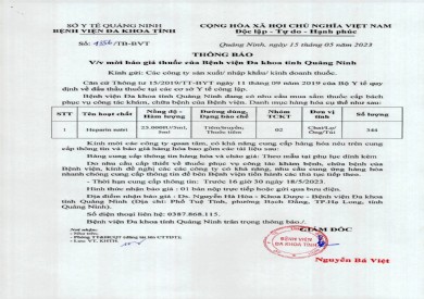 Thông báo mời báo giá thuốc của Bệnh viện (1356)