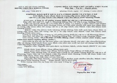 Thông báo kết quả lựa chọn đơn vị cung cấp (1335)